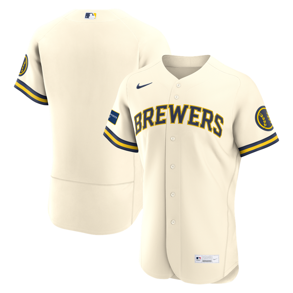 Milwaukee Brewers Home Sponsor Patch Jersey - Cream