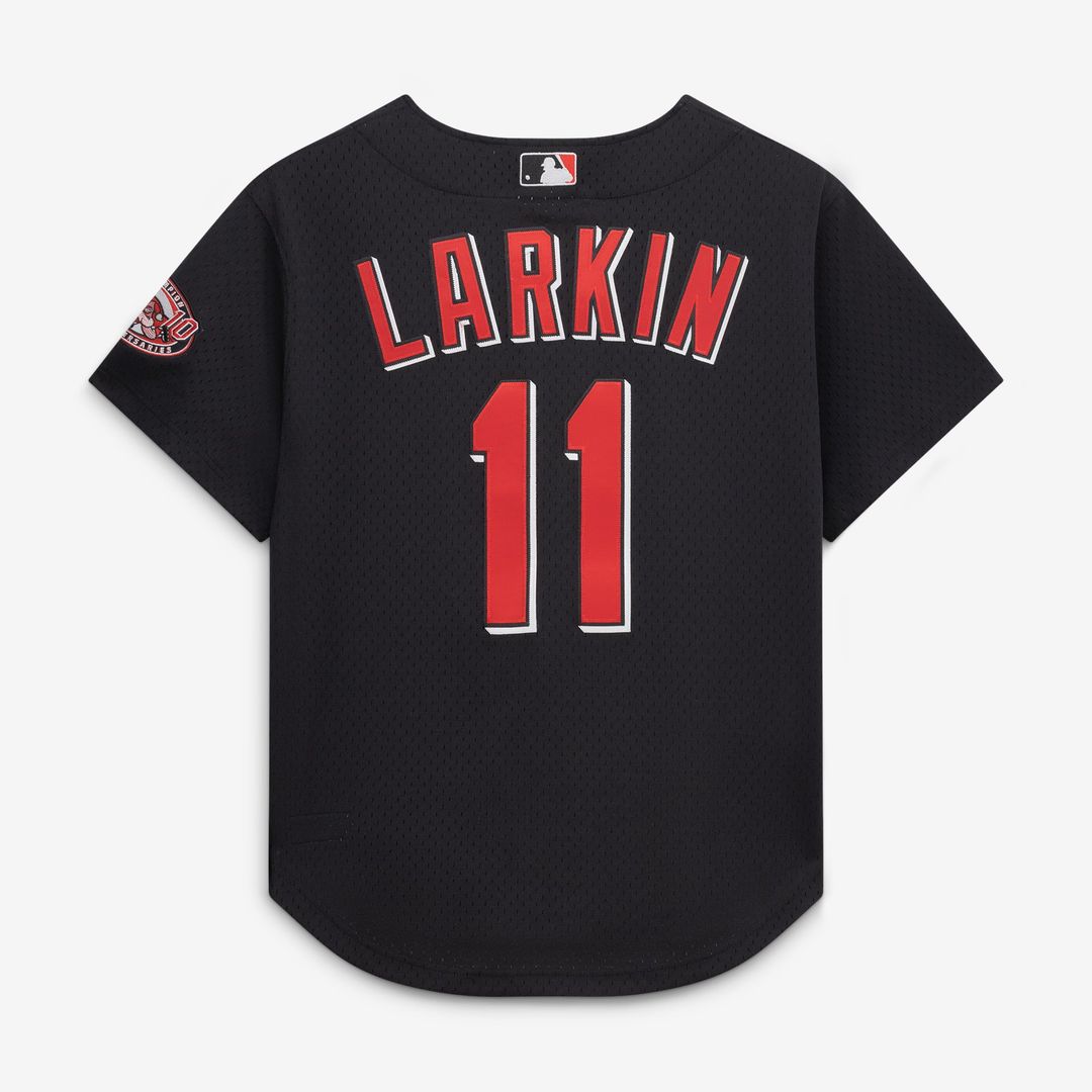 Barry Larkin Cincinnati Reds Mesh Batting Practice Button-Up Jersey - Black
