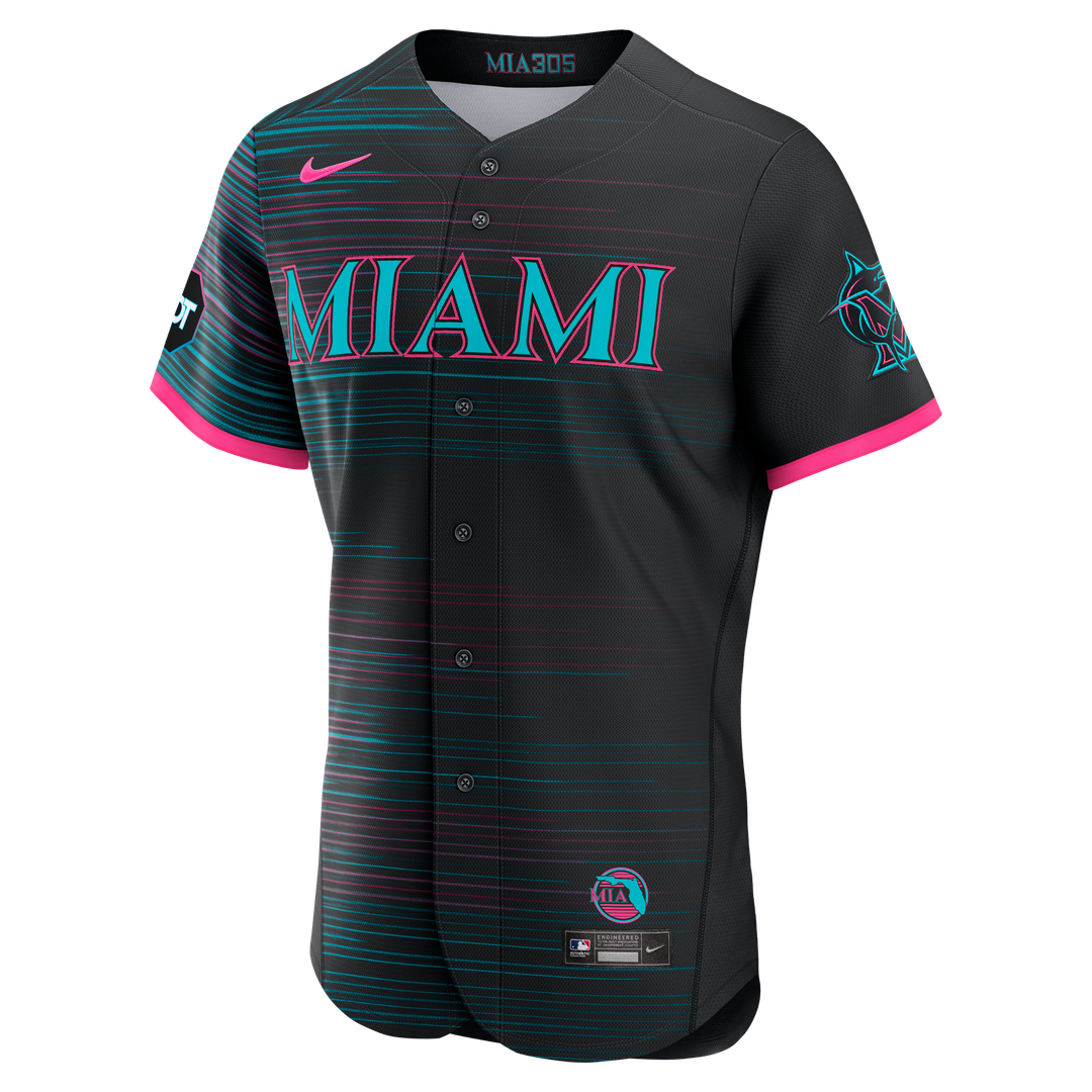 Miami Marlins Authentic Sponsor Patch Jersey - Black