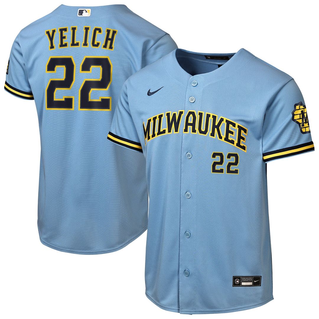 Christian Yelich Milwaukee Brewers Youth Road Jersey - Powder Blue