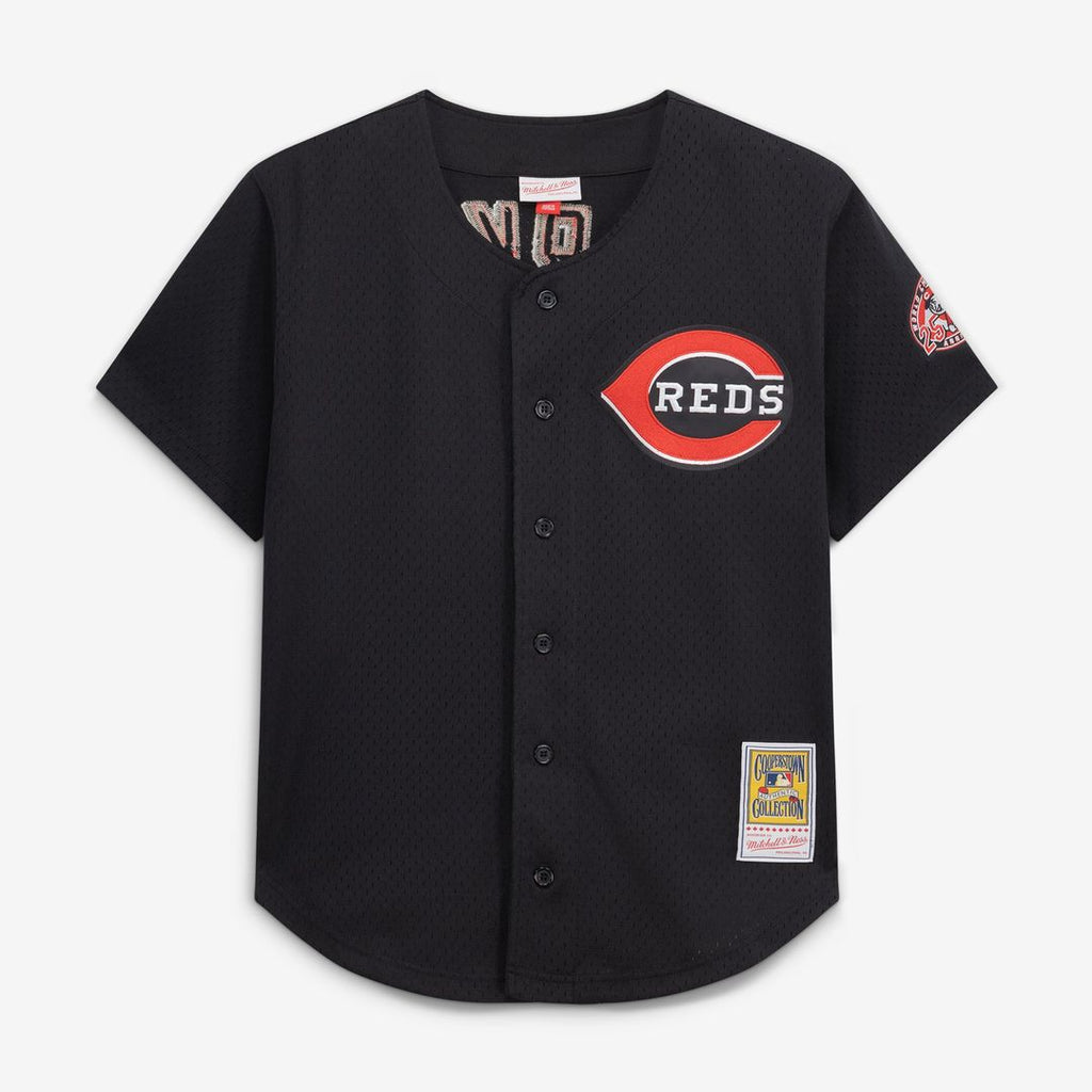 Barry Larkin Cincinnati Reds Mesh Batting Practice Button-Up Jersey - Black