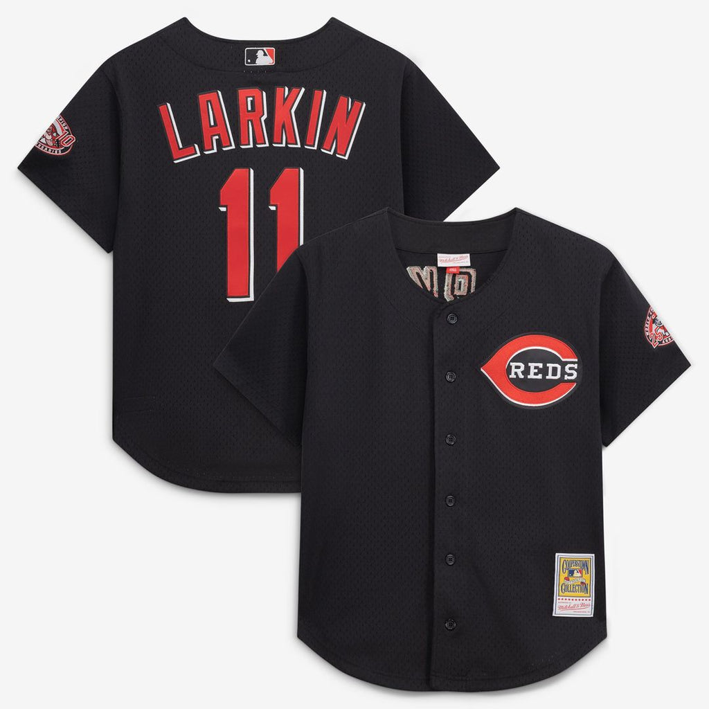 Barry Larkin Cincinnati Reds Mesh Batting Practice Button-Up Jersey - Black