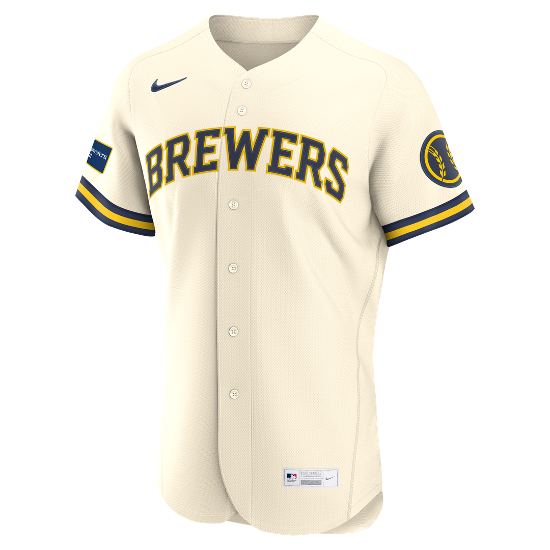 Milwaukee Brewers Home Sponsor Patch Jersey - Cream