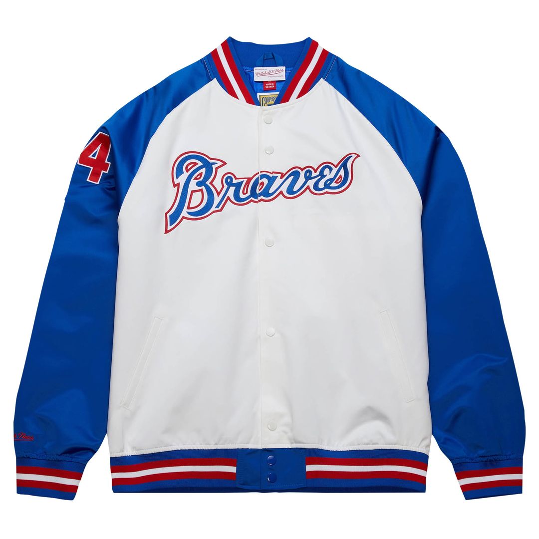 Hank Aaron Atlanta Braves Legends Lightweight Satin Raglan Full-Snap Jacket - White/Royal