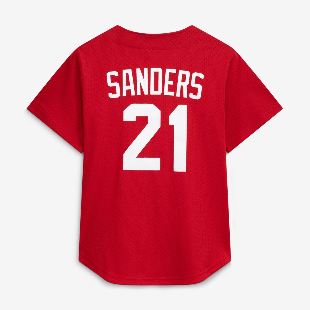 Deion Sanders Cincinnati Reds Cooperstown Mesh Batting Practice Button-Up Jersey - Red