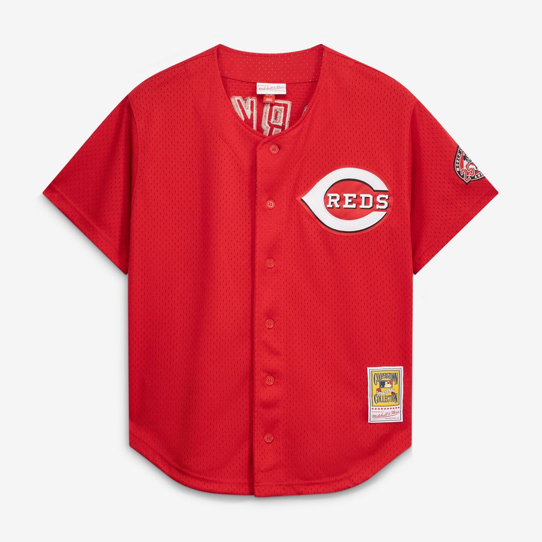 Barry Larkin Cincinnati Reds Mesh Batting Practice Button-Up Jersey - Black