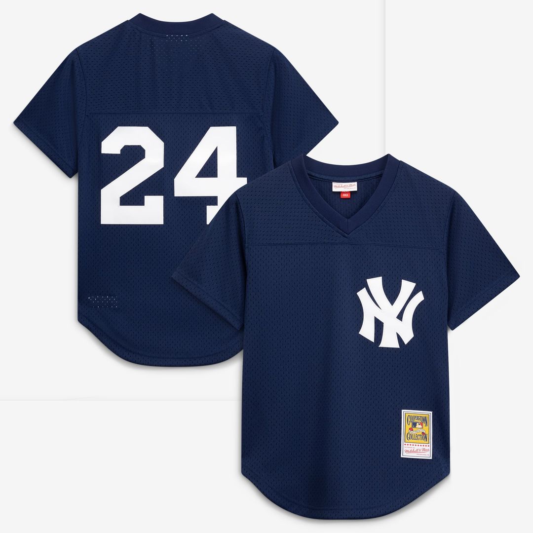 Rickey Henderson New York Yankees Mesh Batting Practice Button-Up Jersey - Navy