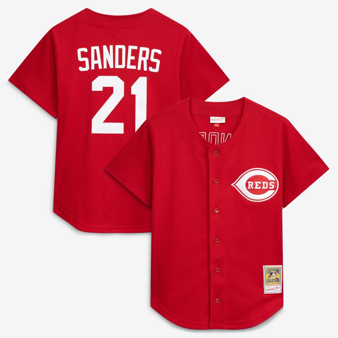 Deion Sanders Cincinnati Reds Cooperstown Mesh Batting Practice Button-Up Jersey - Red
