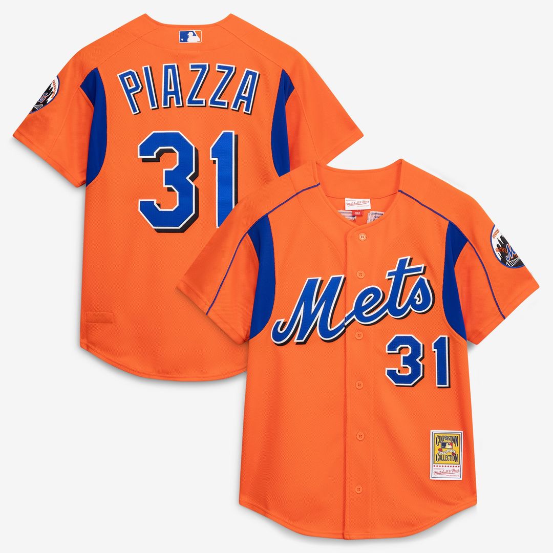 Mike Piazza New York Mets Mesh Batting Practice Button-Up Jersey - Orange