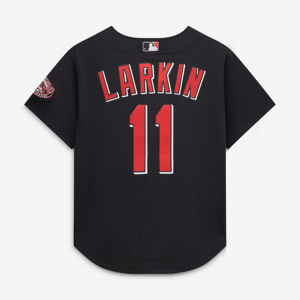 Barry Larkin Cincinnati Reds Mesh Batting Practice Button-Up Jersey - Black