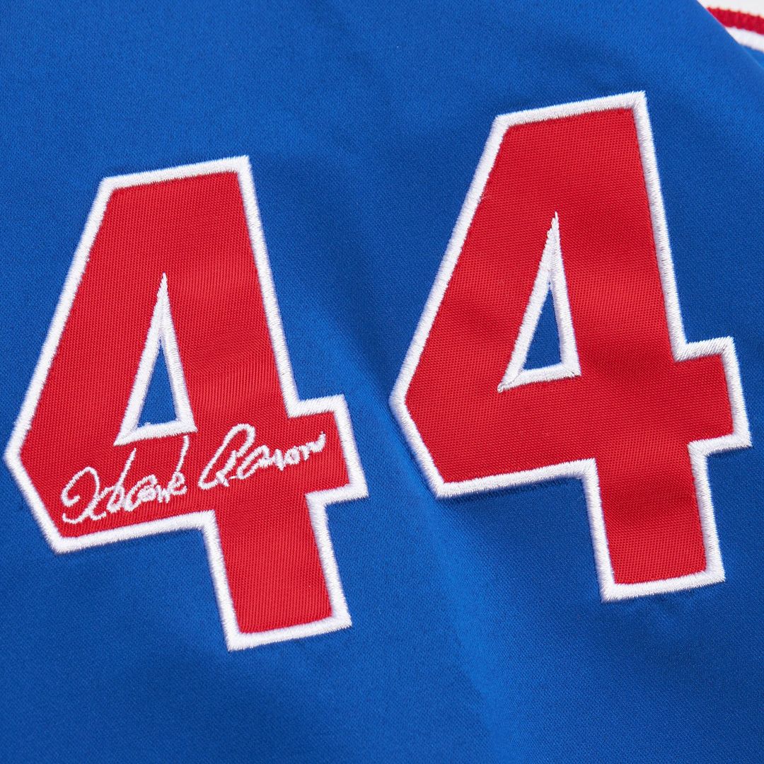 Hank Aaron Atlanta Braves Legends Lightweight Satin Raglan Full-Snap Jacket - White/Royal
